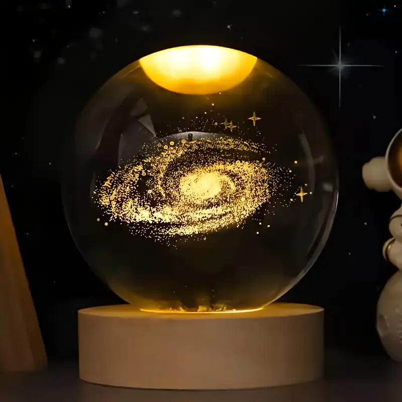 ✨ 3D Лазер Кристал Бөмбөг + Модон Суурьтай Гэрэл